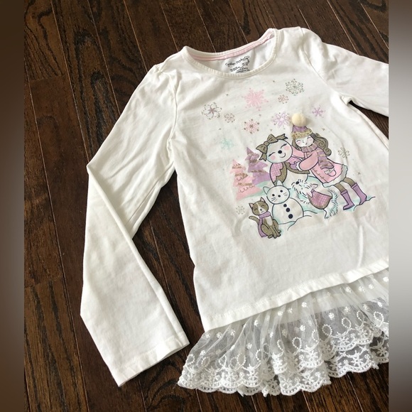 Cynthia Rowley Girls M (7/8) White Long-Sleeved Embellished Tee w/Lace Hem -EUC! - Picture 2 of 12
